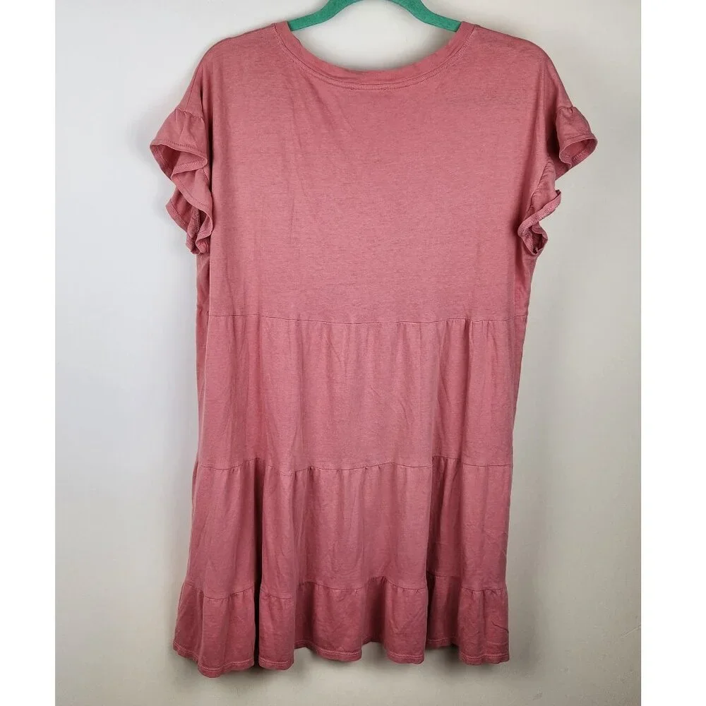J. Crew Tiered Flutter Sleeve Mini Dress in Broken-In Jersey Pink sz M